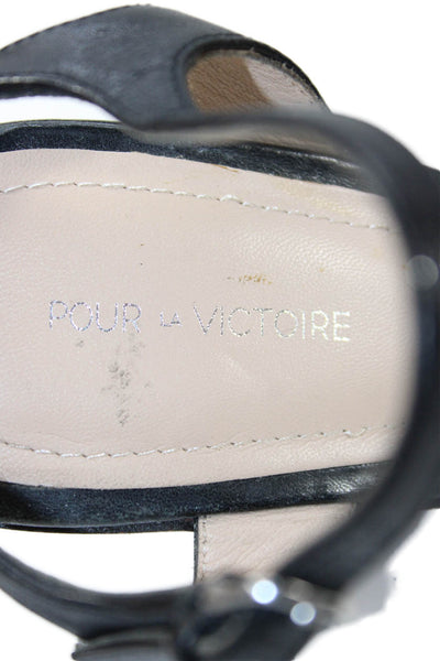 Pour la Victoire Womens Embossed Leather Platform Ankle Strap Shoes Black Size 7