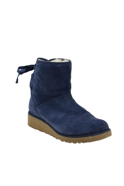 Ugg Womens Suede Bow Detail Ankle Boots Shoes Blue Size 7.5