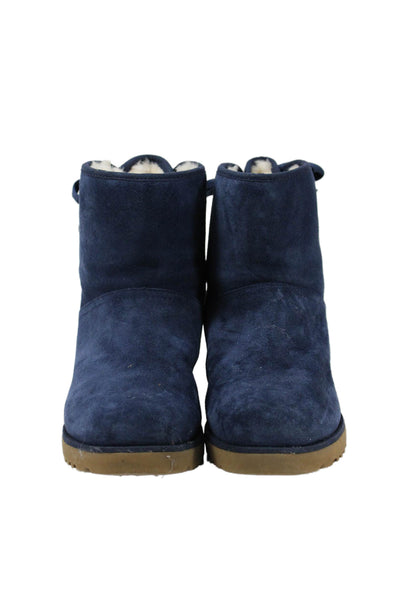 Ugg Womens Suede Bow Detail Ankle Boots Shoes Blue Size 7.5