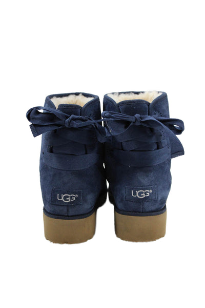 Ugg Womens Suede Bow Detail Ankle Boots Shoes Blue Size 7.5