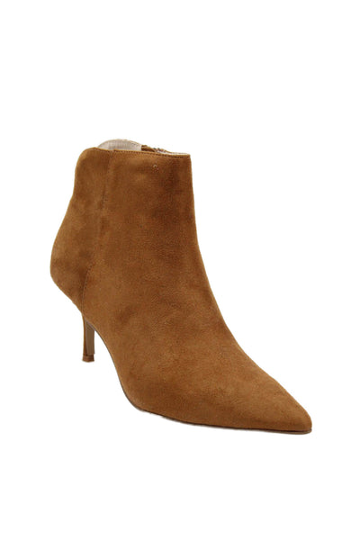 Charles Womens Vegan Suede Pointed Toe Heels Ankle Boots Shoes Brown Size 8M
