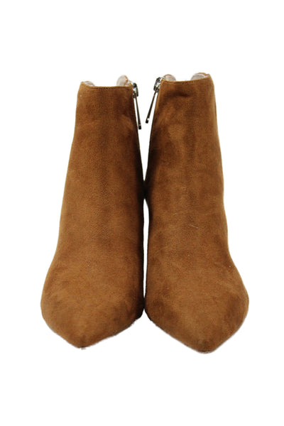 Charles Womens Vegan Suede Pointed Toe Heels Ankle Boots Shoes Brown Size 8M