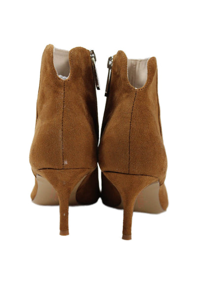 Charles Womens Vegan Suede Pointed Toe Heels Ankle Boots Shoes Brown Size 8M