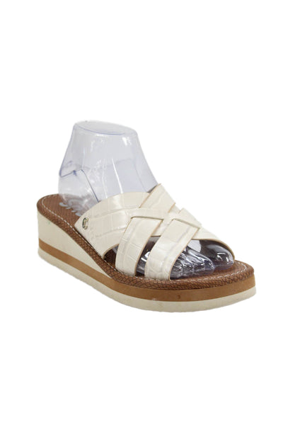 Sam Edelman Womens Embossed Crisscross Wedge Heels Shoes White Size 8M