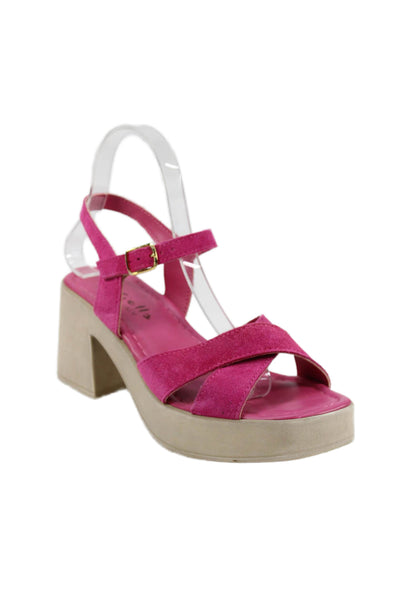 Mariella Womens Leather Crisscross Platform Heels Sandals Shoes Pink Size 7.5