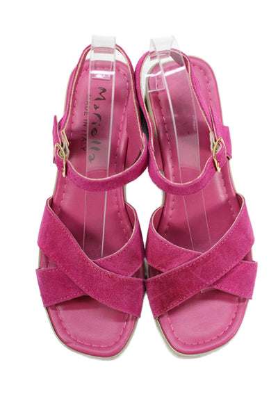 Mariella Womens Leather Crisscross Platform Heels Sandals Shoes Pink Size 7.5