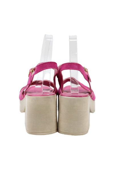 Mariella Womens Leather Crisscross Platform Heels Sandals Shoes Pink Size 7.5