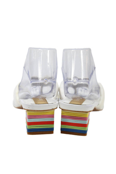 Franco Sarto Womens Leather Square Toe Multicolor Heels Shoes White Size 7.5M