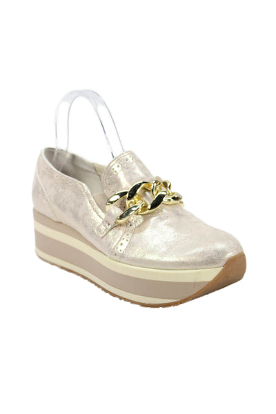Dolce Vita Womens Leather Chunky Chain Embellished Loafers Shoes Gold Size 7.5