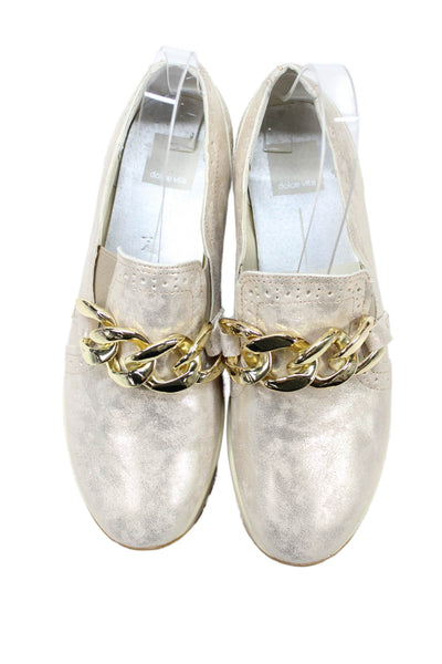 Dolce Vita Womens Leather Chunky Chain Embellished Loafers Shoes Gold Size 7.5