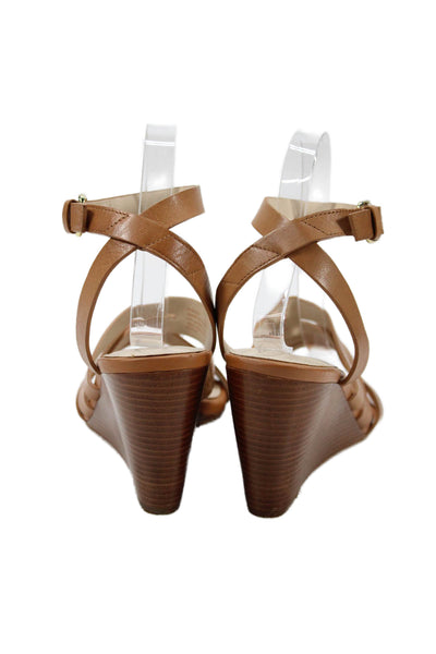 Cole Haan Womens Leather Ankle Strap Wedge Heels Shoes Brown Size 7.5B