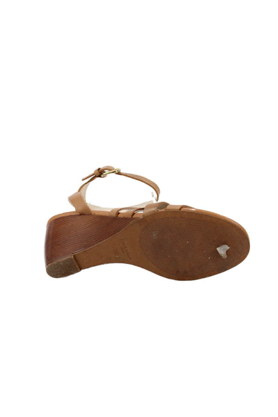 Cole Haan Womens Leather Ankle Strap Wedge Heels Shoes Brown Size 7.5B