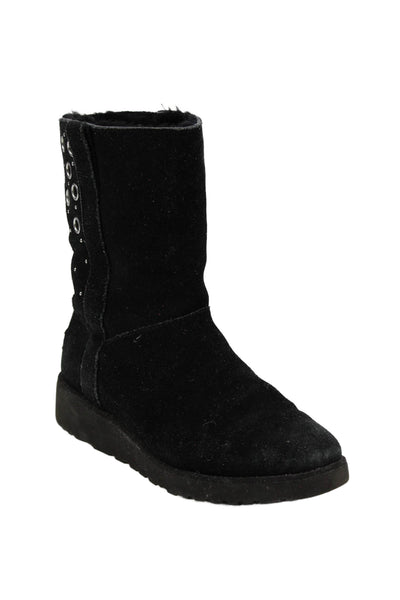 Ugg Womens Suede Grommet Shearling Lined Midi Boots Shoes Black Size 7.5