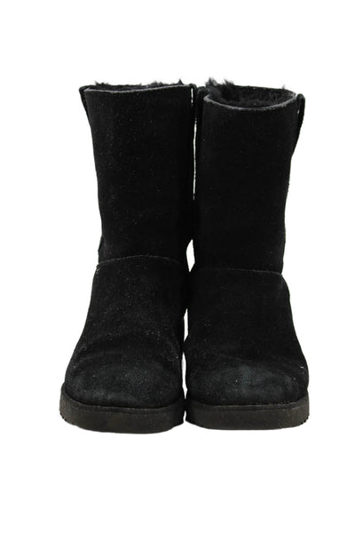 Ugg Womens Suede Grommet Shearling Lined Midi Boots Shoes Black Size 7.5