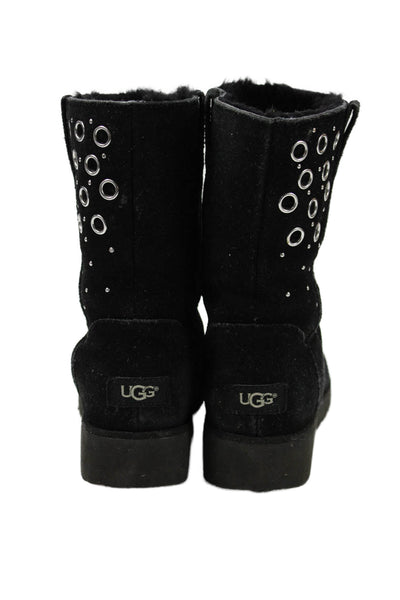 Ugg Womens Suede Grommet Shearling Lined Midi Boots Shoes Black Size 7.5