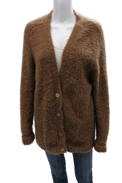 The Elder Statesman Women Cashmere V-Neck Long Sleeve Cardigan Brown Size M