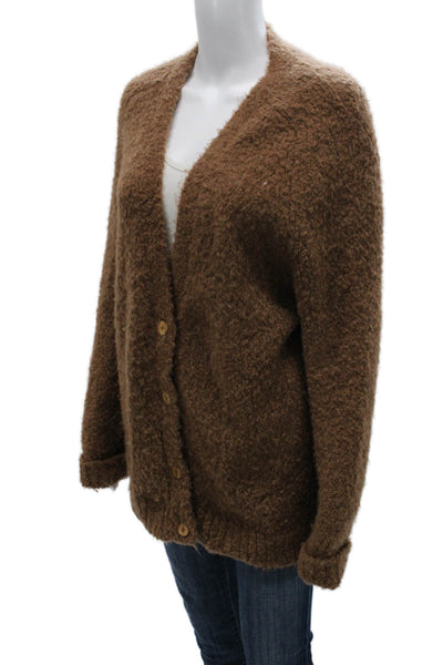 The Elder Statesman Women Cashmere V-Neck Long Sleeve Cardigan Brown Size M
