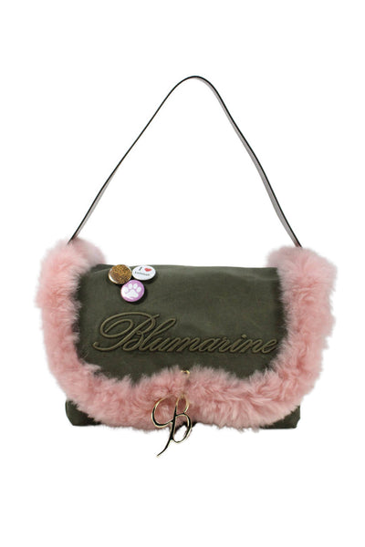 Blumarine Womens Embellished Adjustable Messenger Bag Green