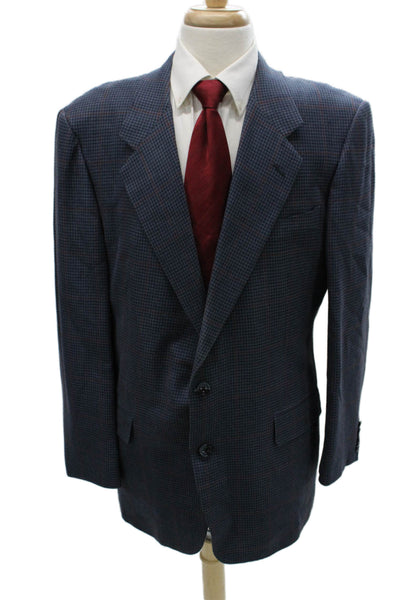 Hickey Freeman Mens Blue Checked Wool Blazer Buttoned Size 44