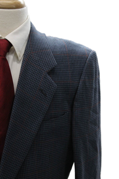 Hickey Freeman Mens Blue Checked Wool Blazer Buttoned Size 44