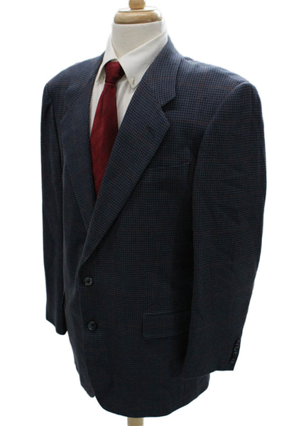 Hickey Freeman Mens Blue Checked Wool Blazer Buttoned Size 44