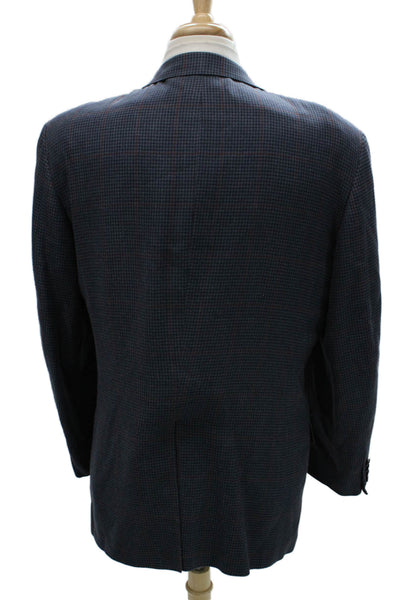 Hickey Freeman Mens Blue Checked Wool Blazer Buttoned Size 44