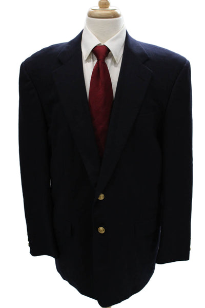 Hickey Freeman Mens Blue Solid Button Blazer Size 44