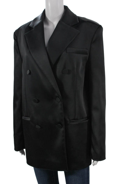 Zara Women Basic Jacket Black Satin Button Long Sleeve Size XS