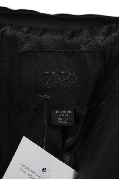 Zara Women Basic Jacket Black Satin Button Long Sleeve Size XS