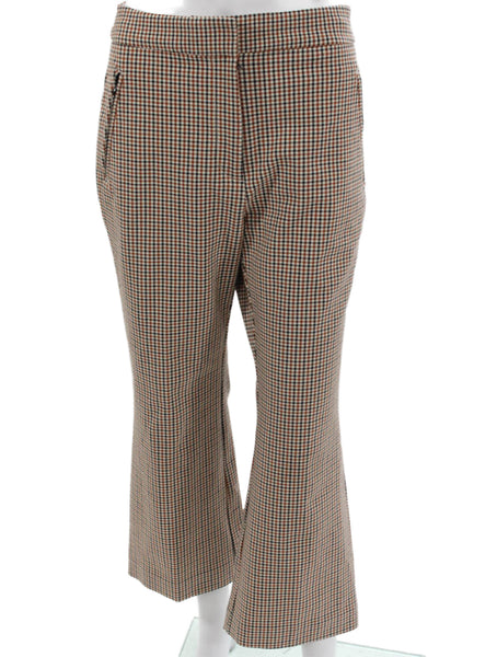 Maeve Anthropologie Womens Cropped Check Pants Brown Polyester Zip Size 6