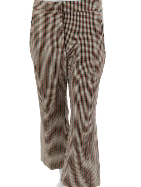 Maeve Anthropologie Womens Cropped Check Pants Brown Polyester Zip Size 6