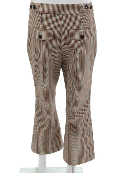 Maeve Anthropologie Womens Cropped Check Pants Brown Polyester Zip Size 6
