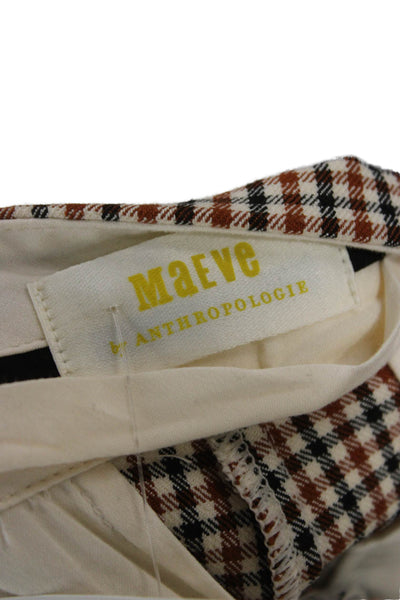 Maeve Anthropologie Womens Cropped Check Pants Brown Polyester Zip Size 6