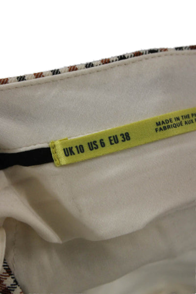 Maeve Anthropologie Womens Cropped Check Pants Brown Polyester Zip Size 6