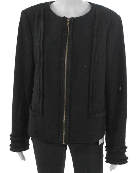 Karl Lagerfeld Womens Black Basic Jacket Zip Cotton Long Sleeve Size 16