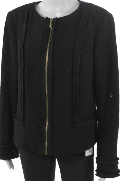 Karl Lagerfeld Womens Black Basic Jacket Zip Cotton Long Sleeve Size 16