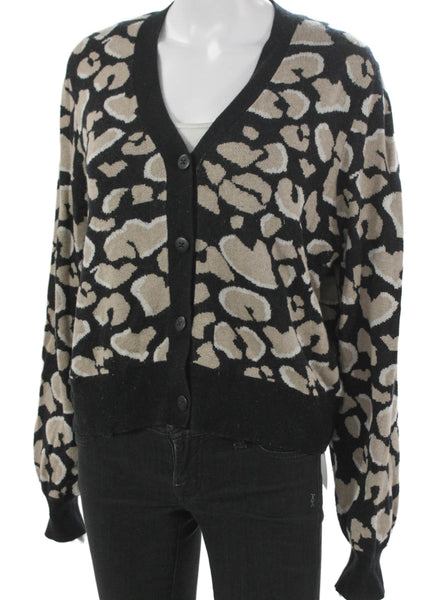 Splendid Women Multicolor Animal Print V Neck Cardigan Long Sleeve Size XL
