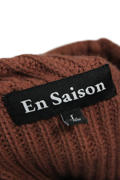 En Saison Women Brown Acrylic High Neck Solid Sleeveless Sweater Vest Size L