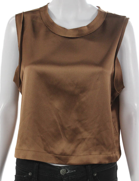 Ro & De Women Brown Basic Tank Polyester Round Neck Size M
