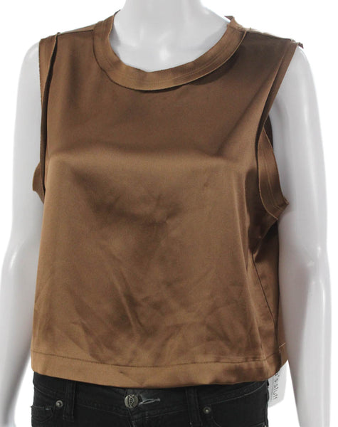 Ro & De Women Brown Basic Tank Polyester Round Neck Size M