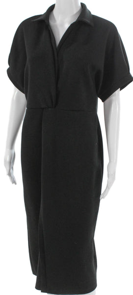 Cynthia Rowley Women Shirt Dress Black Collared Short Sleeve Button Midi Size L
