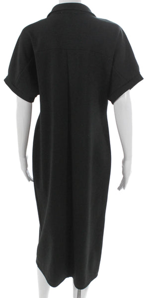 Cynthia Rowley Women Shirt Dress Black Collared Short Sleeve Button Midi Size L