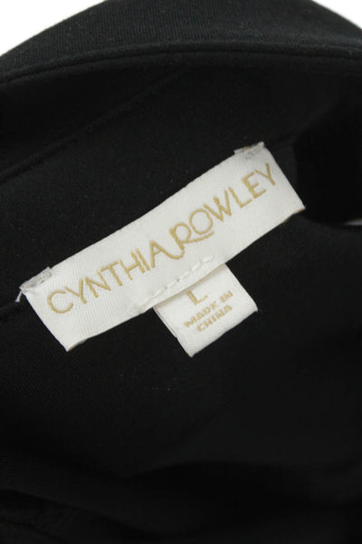 Cynthia Rowley Women Shirt Dress Black Collared Short Sleeve Button Midi Size L
