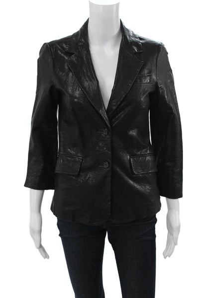 Elizabeth & James Womens Leather Pant Suit Blazer 3/4 Sleeve Black Size 6