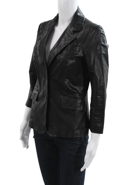 Elizabeth & James Womens Leather Pant Suit Blazer 3/4 Sleeve Black Size 6