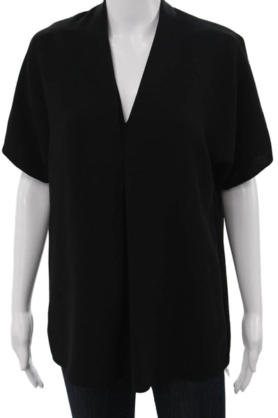 Vince Women Tunic Blouse Black V Neck Short Sleeve Polyester Size XS