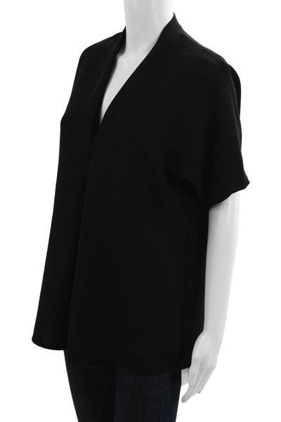 Vince Women Tunic Blouse Black V Neck Short Sleeve Polyester Size XS
