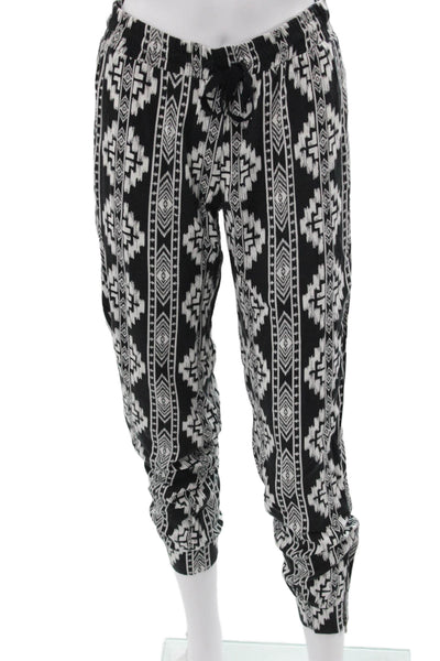 Barneys New York Women Jogger Pants Black Cotton Geometric Drawstring Size M