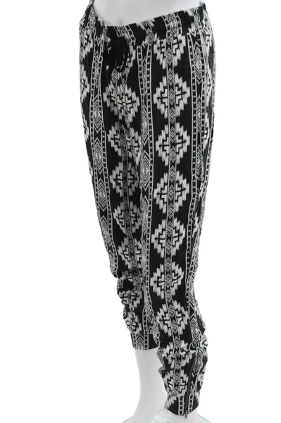 Barneys New York Women Jogger Pants Black Cotton Geometric Drawstring Size M