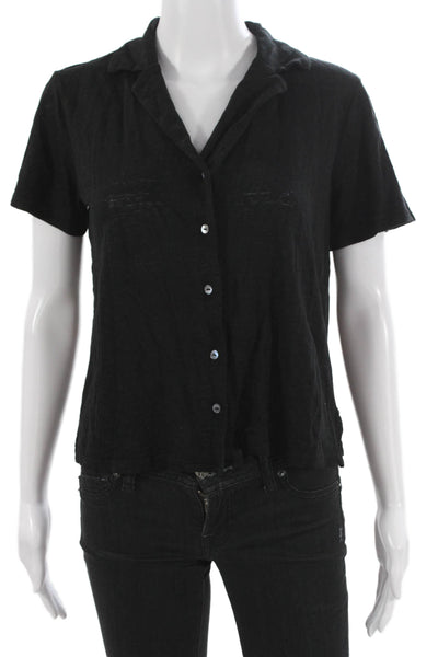 Banana Republic Womens Black Linen Collared Short Sleeve Button Up Top Size S